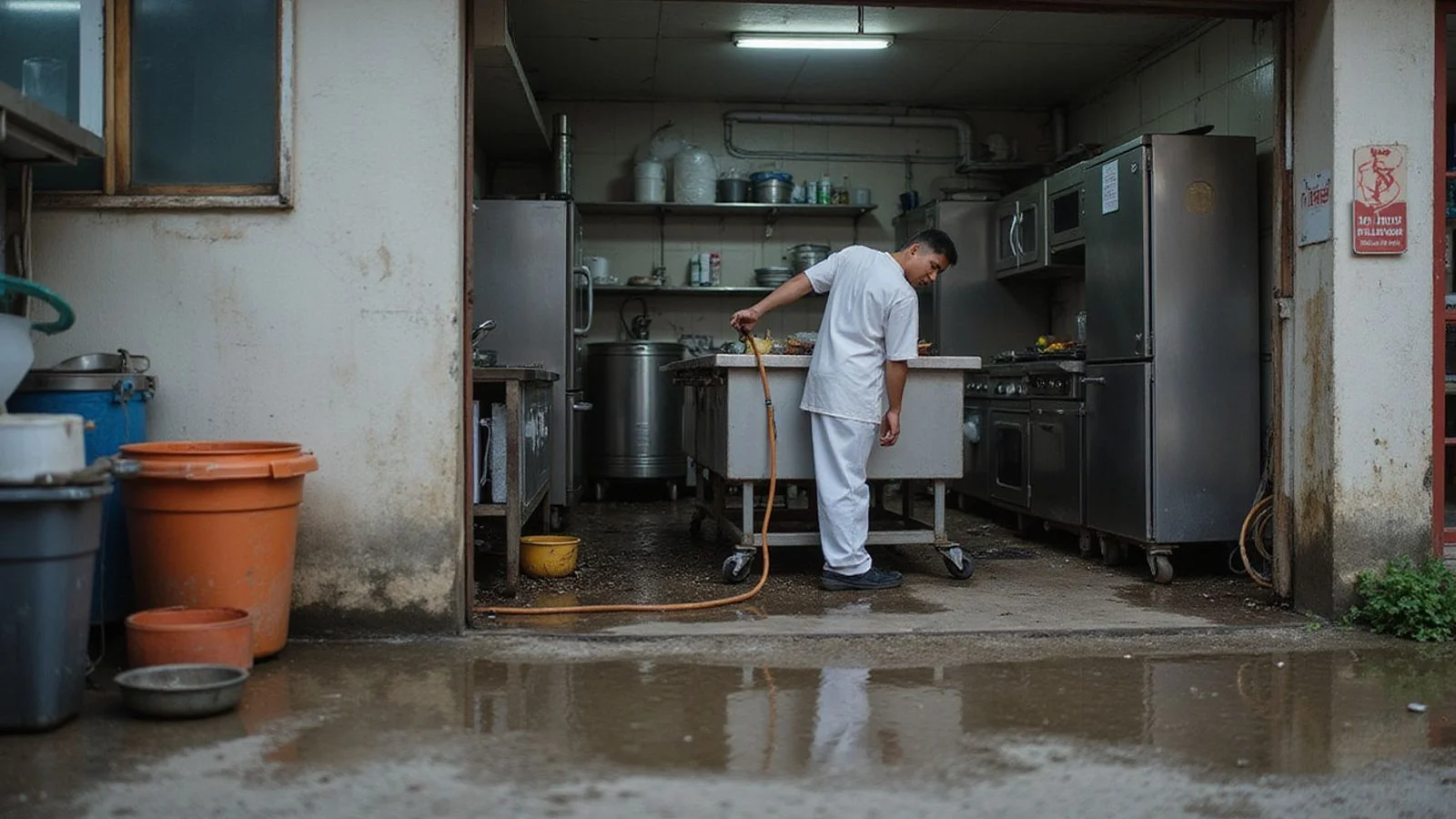 Commercial grease trap being serviced behind a Puchong F&B shoplot