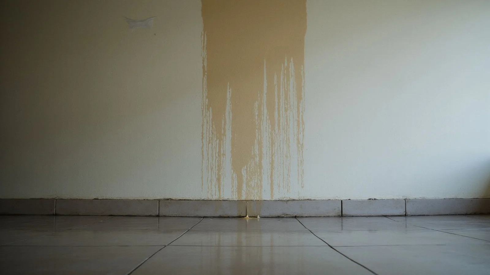 Damp water stain on an interior wall indicating a hidden leak