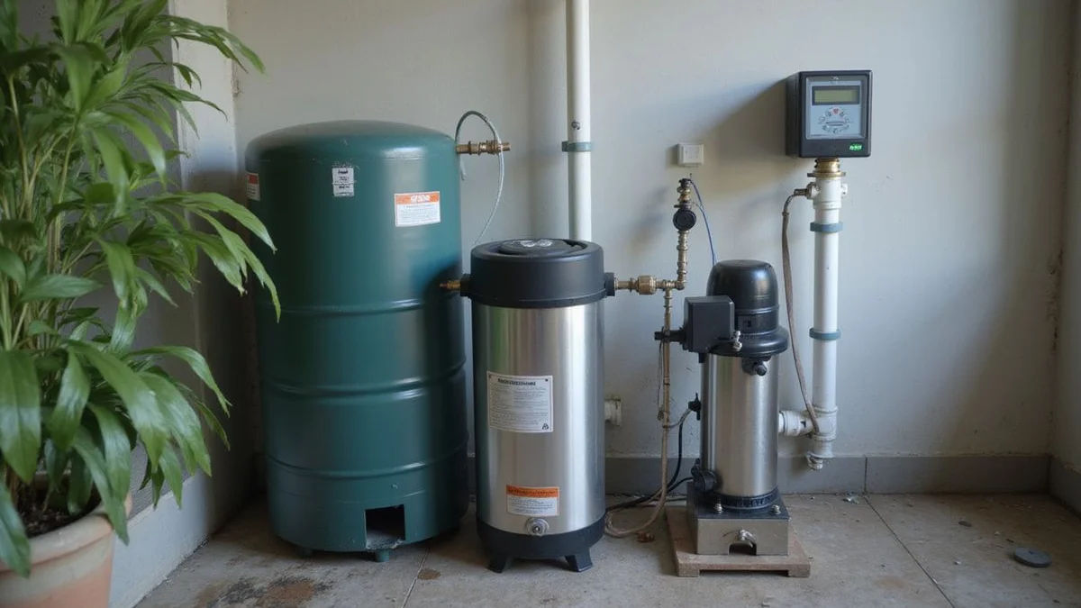 Domestic water booster pump with pressure vessel installed in a Puchong home