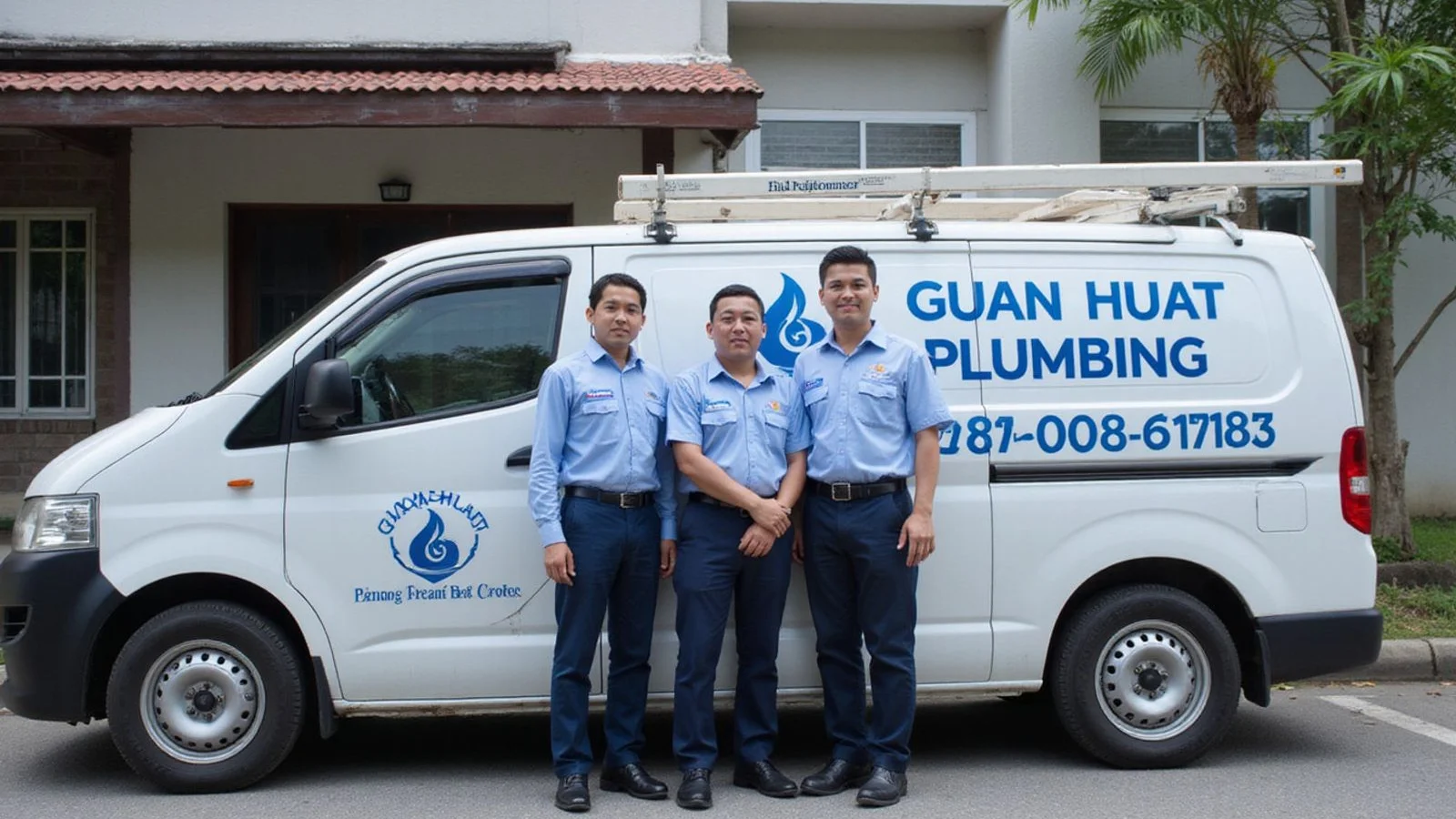 Guan Huat Plumbing team outside the Bandar Puteri office