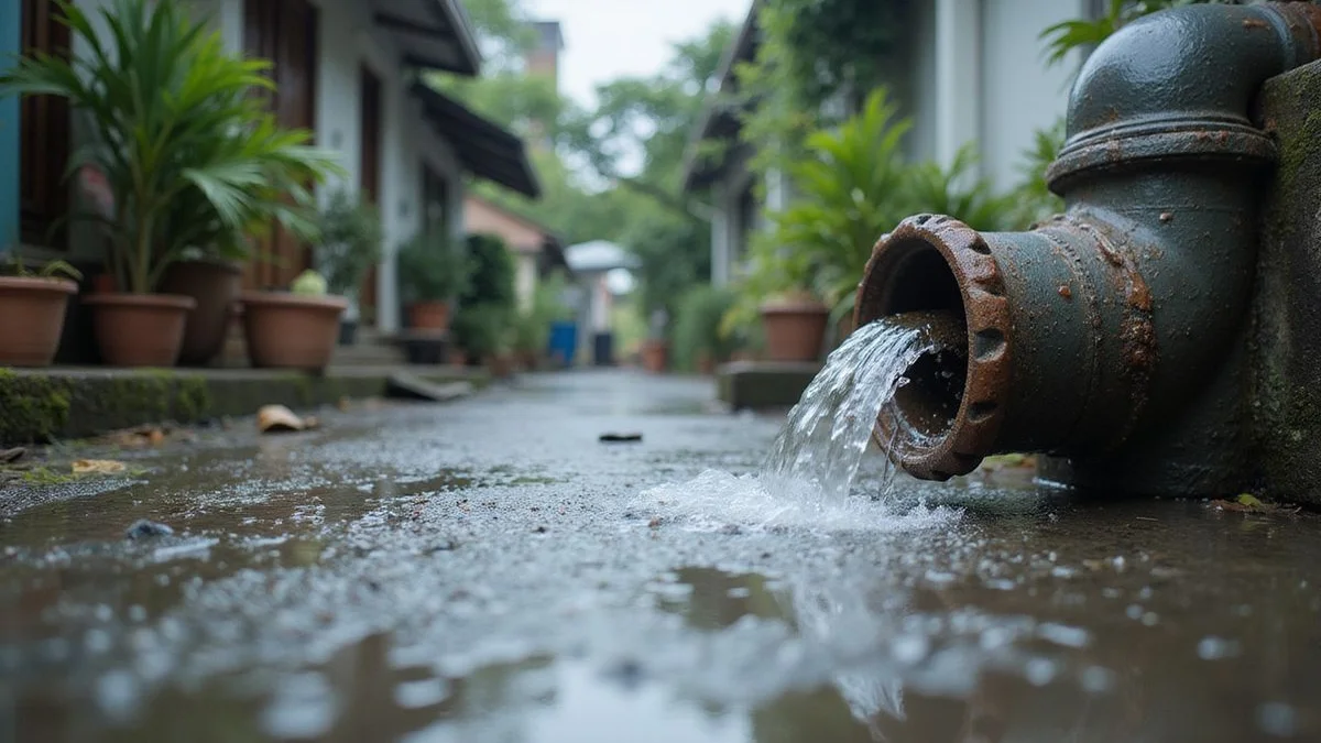 High-pressure water jet clearing a pipe