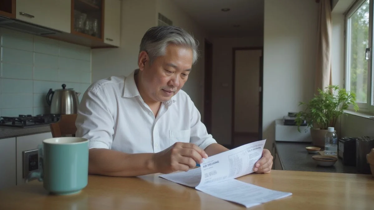 Homeowner reviewing an Air Selangor bill at a kitchen table