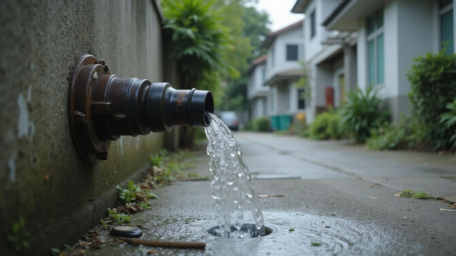 Hydro jetting machine hose feeding into a main drain pipe