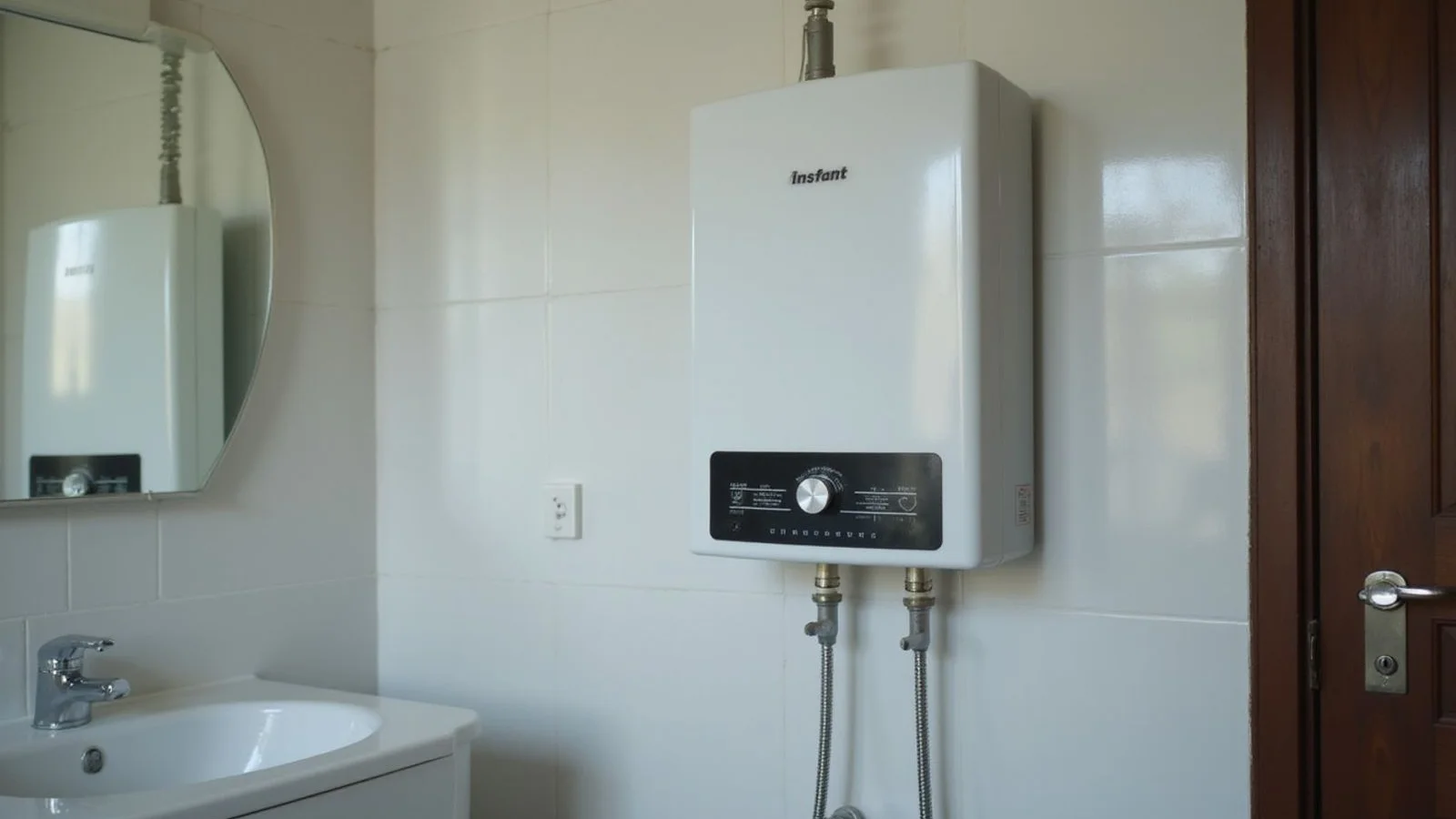 Instant water heater mounted in a Malaysian bathroom
