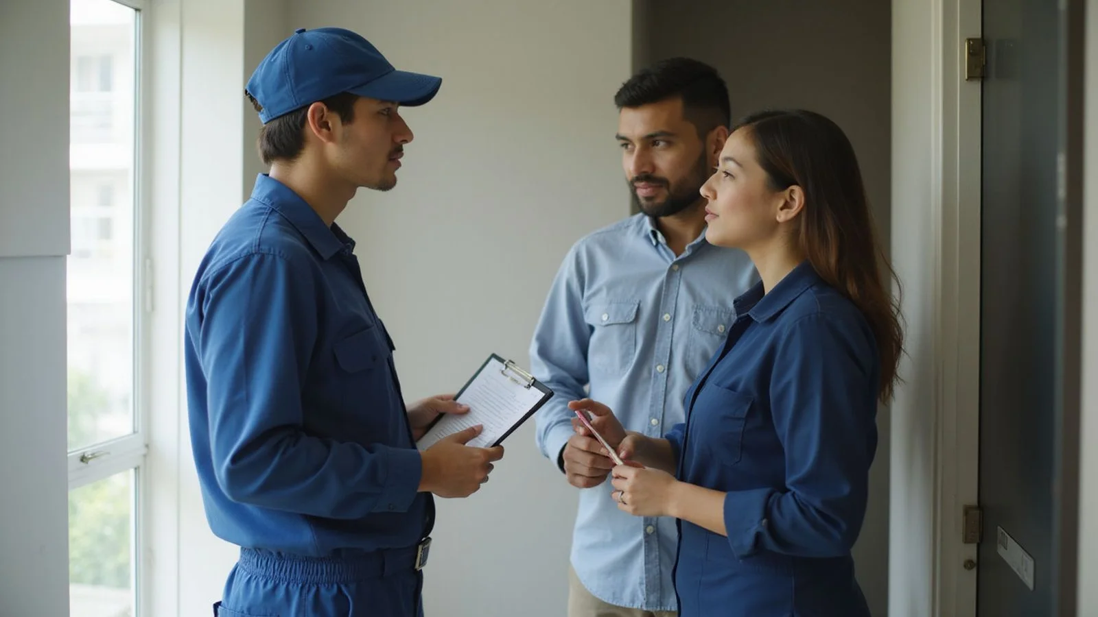 Plumber discussing a written estimate with a Puchong homeowner