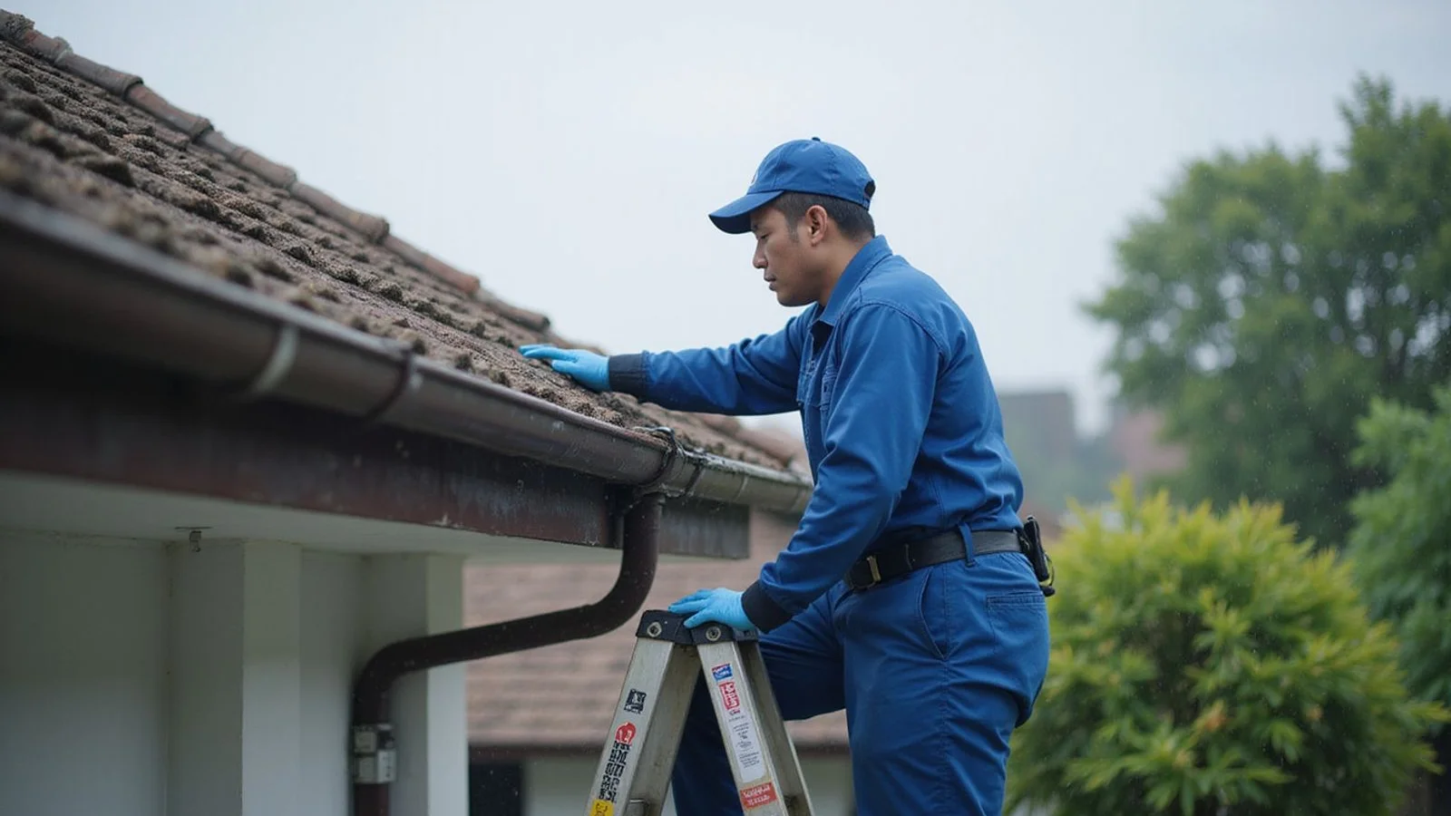 Guan Huat plumber inspecting a Puchong landed home's roof and gutter before the monsoon season
